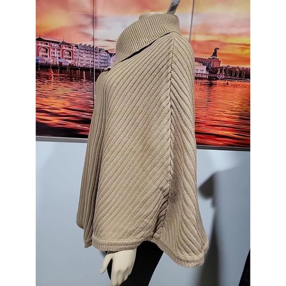 MICHAEL KORS Zippered Ribbed-Knit Poncho OS Camel NWT #4 - Picture 8 of 12